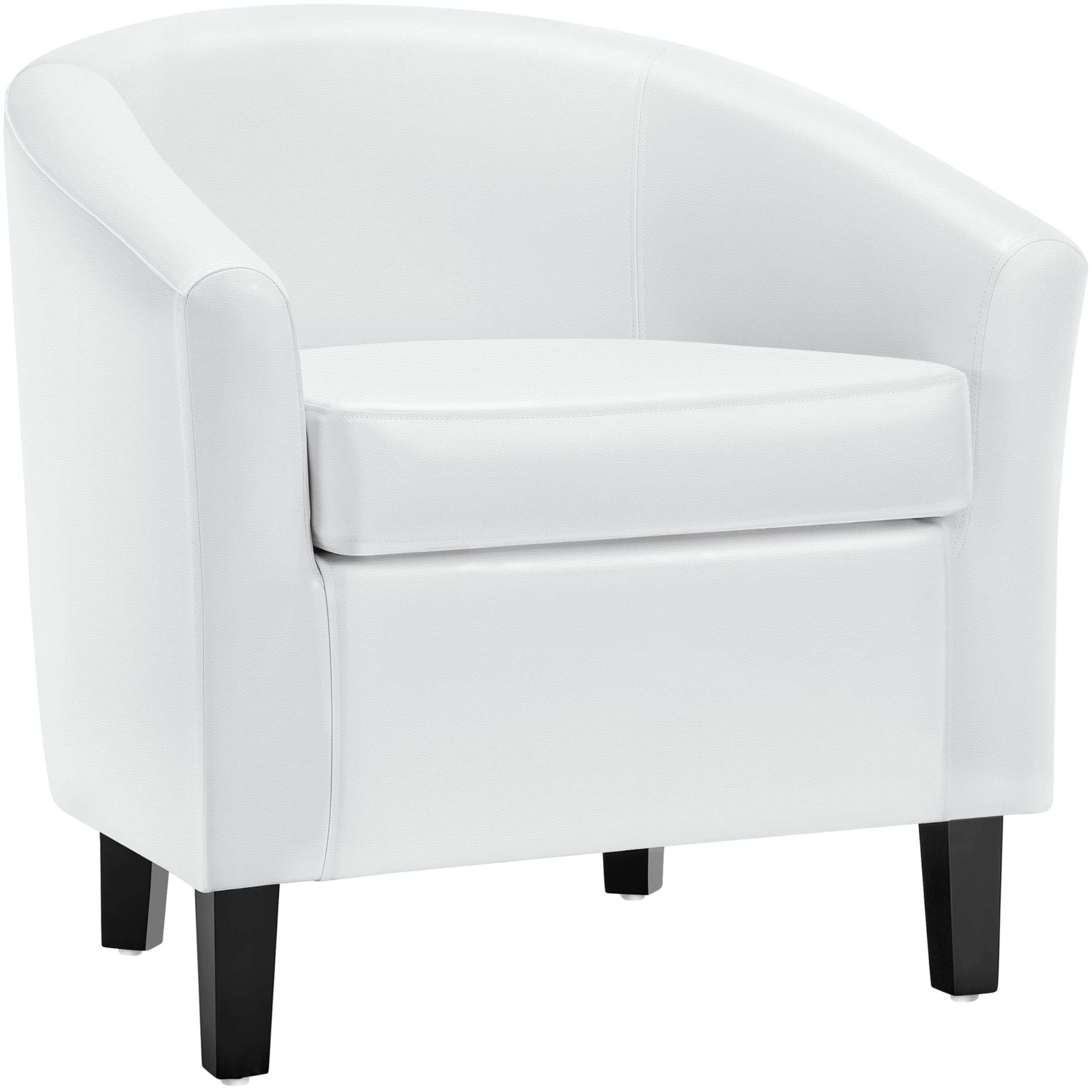 Topeakmart Faux Leather Club Chair, Modern Accent Chair and Cozy Barrel Chair with Sturdy Wood Legs for Living Room Bedroom Reception Room, White