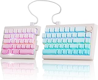 ZORNHER ST68 ワイヤレス人間工学スプリットメカニカルキーボード、65%ピンク&ブルーカスタムクリーミーTKLキーボードノブ付き、ライトアップPBTキーキャップ、プリルブリニアスイッチ、ホットスワップ可能、RGBバックライト。