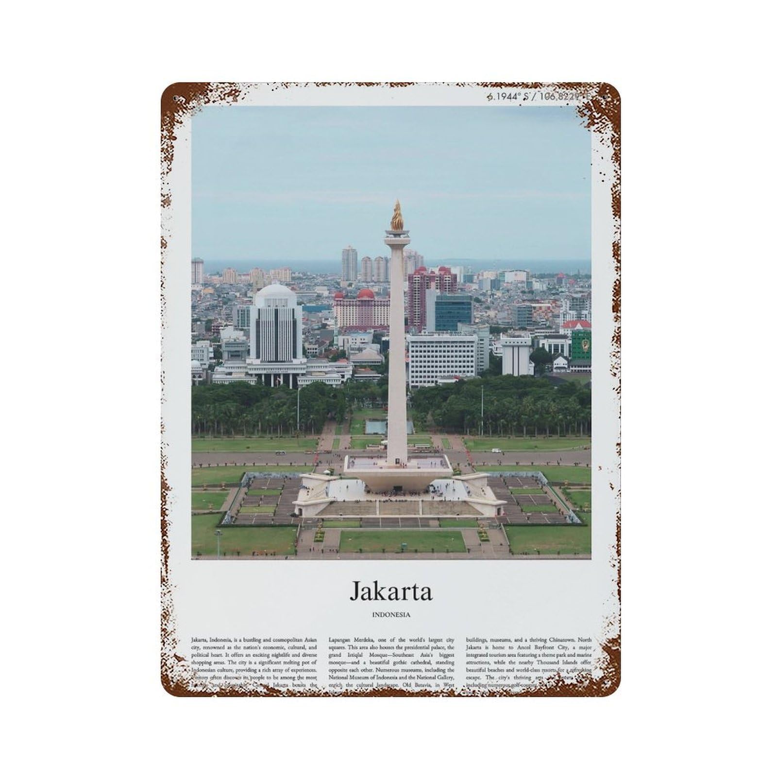 xiaoxiaoshen Jakarta Indonesia City Scenery Wall Decor Art Metal Tin Poster Modern Home Decor Art Home Bar Shop Decorations Vintage Sign 40x30cm