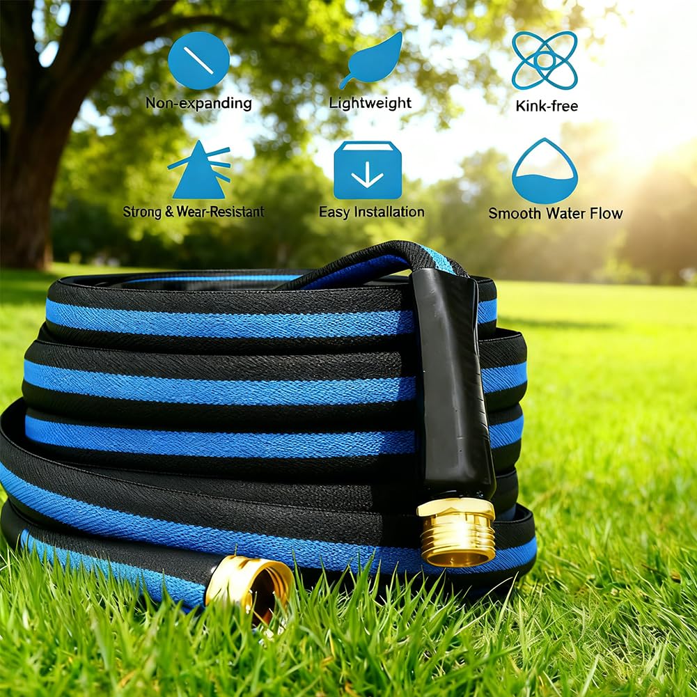 Manguera de jardín profesional de 50 pies con 3 arandelas reforzadas, conector universal para grifo, manguera de agua a prueba de fugas para todas las estaciones, se adapta a cualquier grifo, diseño
