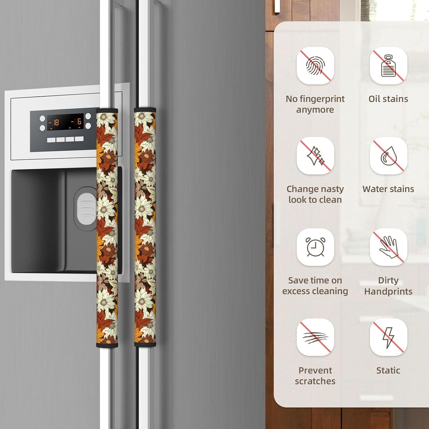 4 PCS Vintage Dahlia and Chrysanthemum Refrigerator Door Handle Covers Kitchen Appliances Gloves for Microwave Dishwasher Fridge Door Cloth Protector Covers