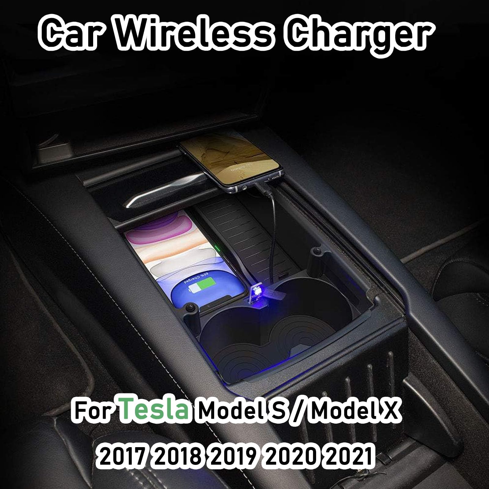 Caricatore Da Auto Wireless per Tesla Model S/X 2017-2021 Tutti I Modelli con 10w Fast Charge Upgrade Accessori Sistema Di Raffreddamento A Doppio Canale D'Aria