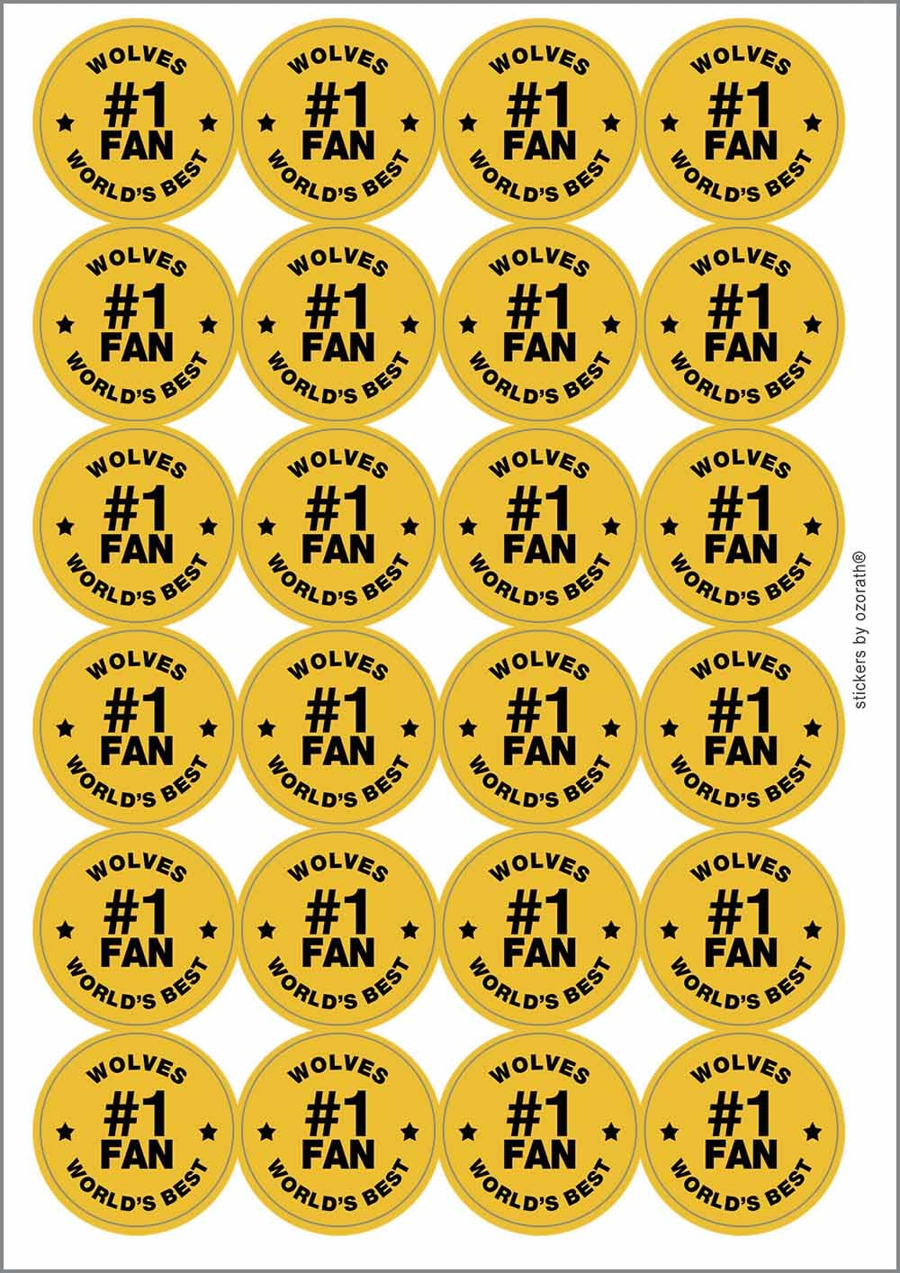 Wolves #1 Fan Circular Matt Paper Stickers A4 Sheet of 24 (Each Sticker is 45mm Diameter)