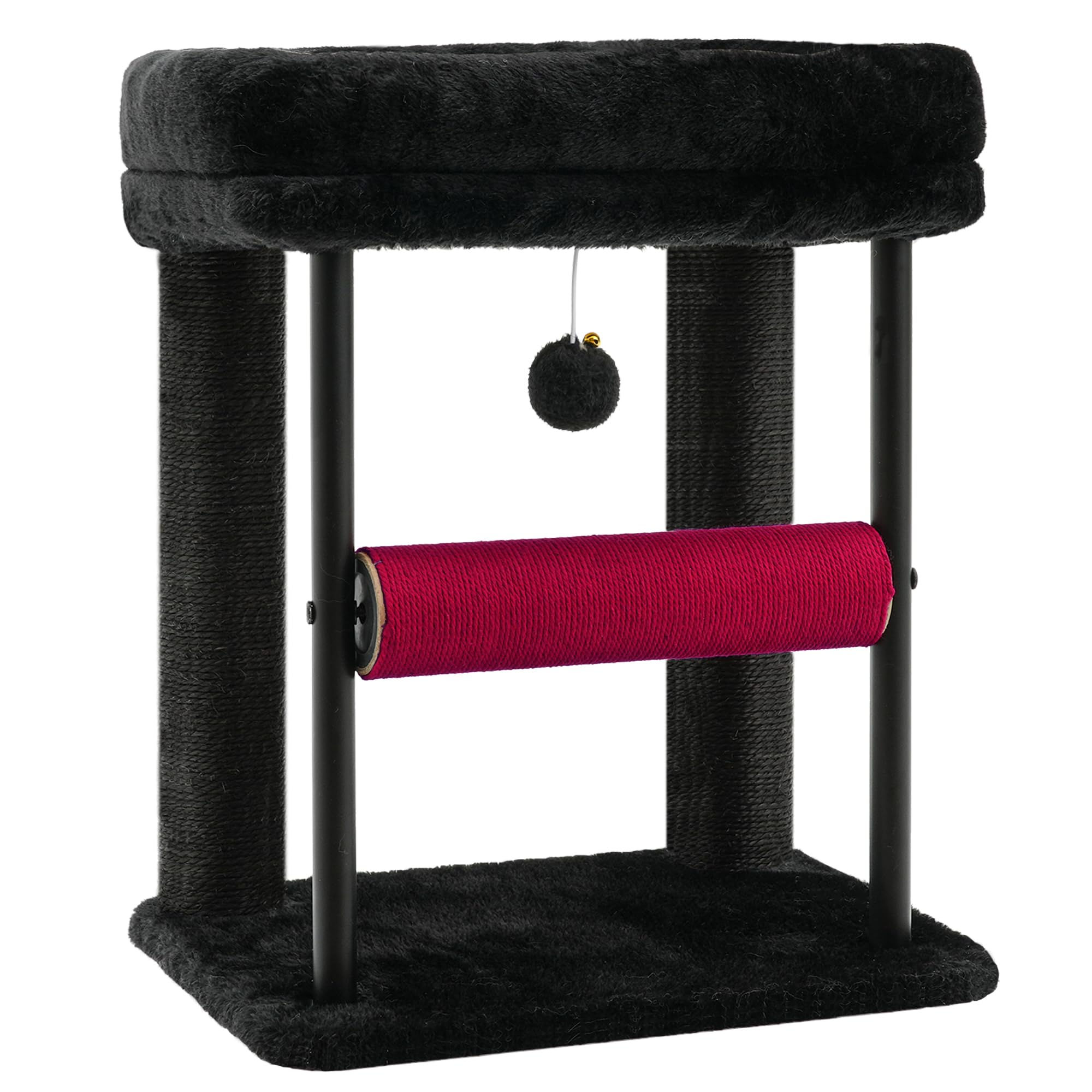 Hey-Brother Árbol para Gatos, Torre Resistente con columnas envueltas en sisal, MPJ010SBR | Postes rascadores para gatos de 18.9 pulgadas con cama, bola de juguete de peluche para gatitos de interior, negro y rojo