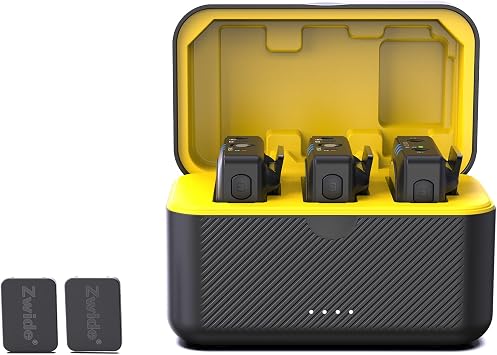 Zwide M1 Plus2nd Gen+C1M Professional Portable Wireless Microphone System with Charging Case and Magnetic Clip, 2 Person Compact Digital Lapel Mic with 3 Level Noise Cancellation, Stereo for Camera
