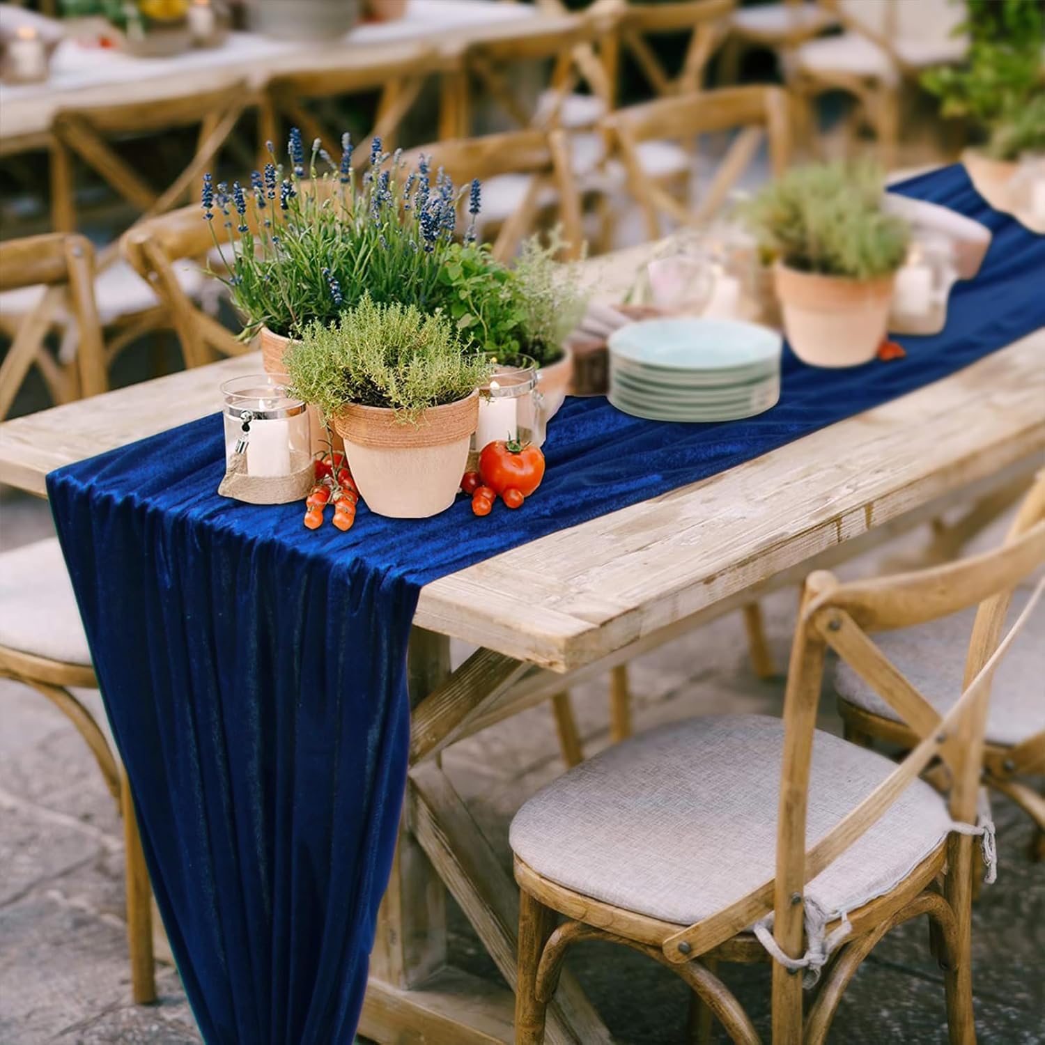 ShinyBeauty Velvet Table Runner Navy Blue 29" x120" Wedding Reception Soft Table Linen Rectangle Runner for Table Christmas Table Decor Dinner Table Runner for Banquet Prom