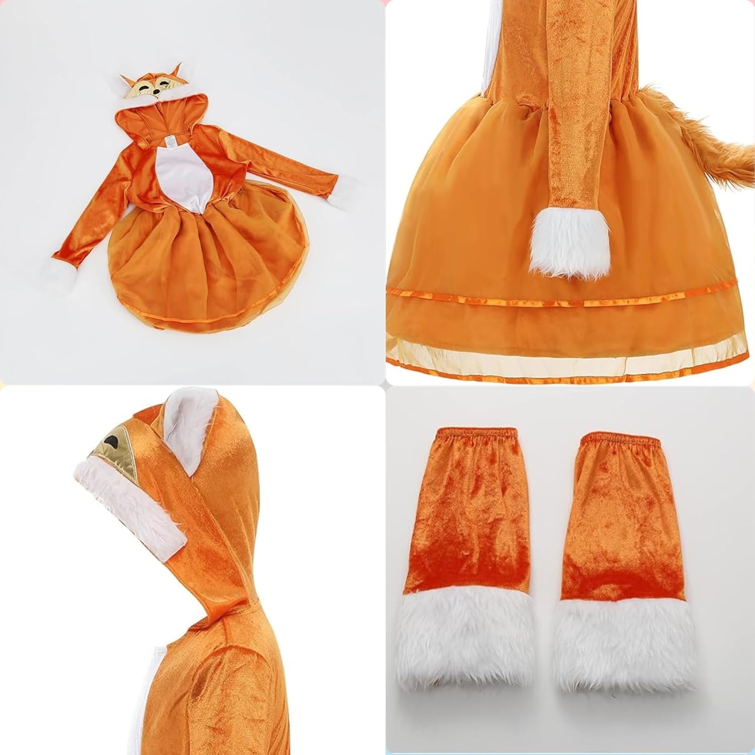 yolsun Fox Costume for Girls with Boot Covers Orange Fux Fox Halloween Outfit Dress Up