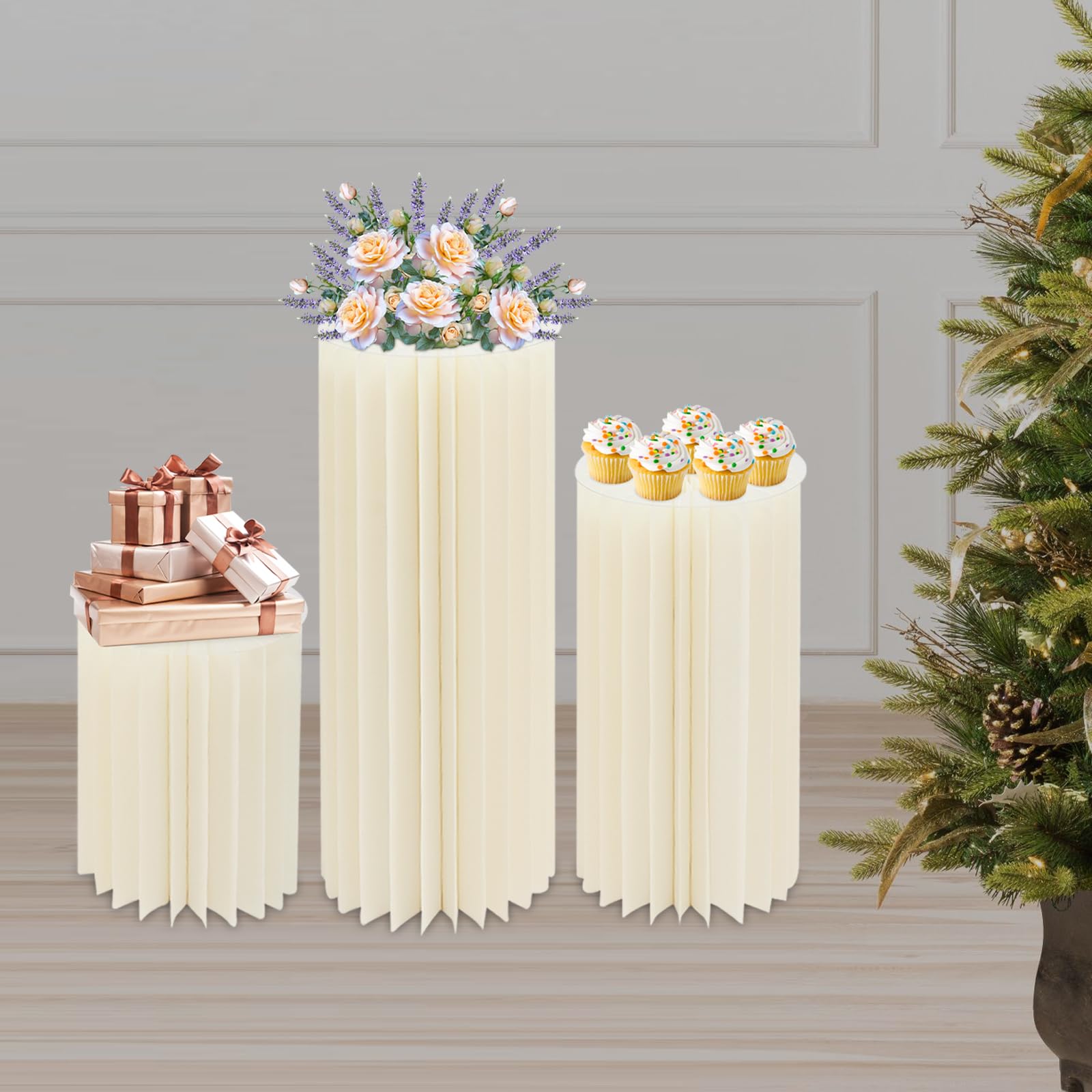 Lot de 3 supports de fleurs pliables en carton - Capacité de charge : 30 kg - Pour fête d'anniversaire, mariage, banquet et fête commerciale - 40 cm, 60 cm, 80 cm