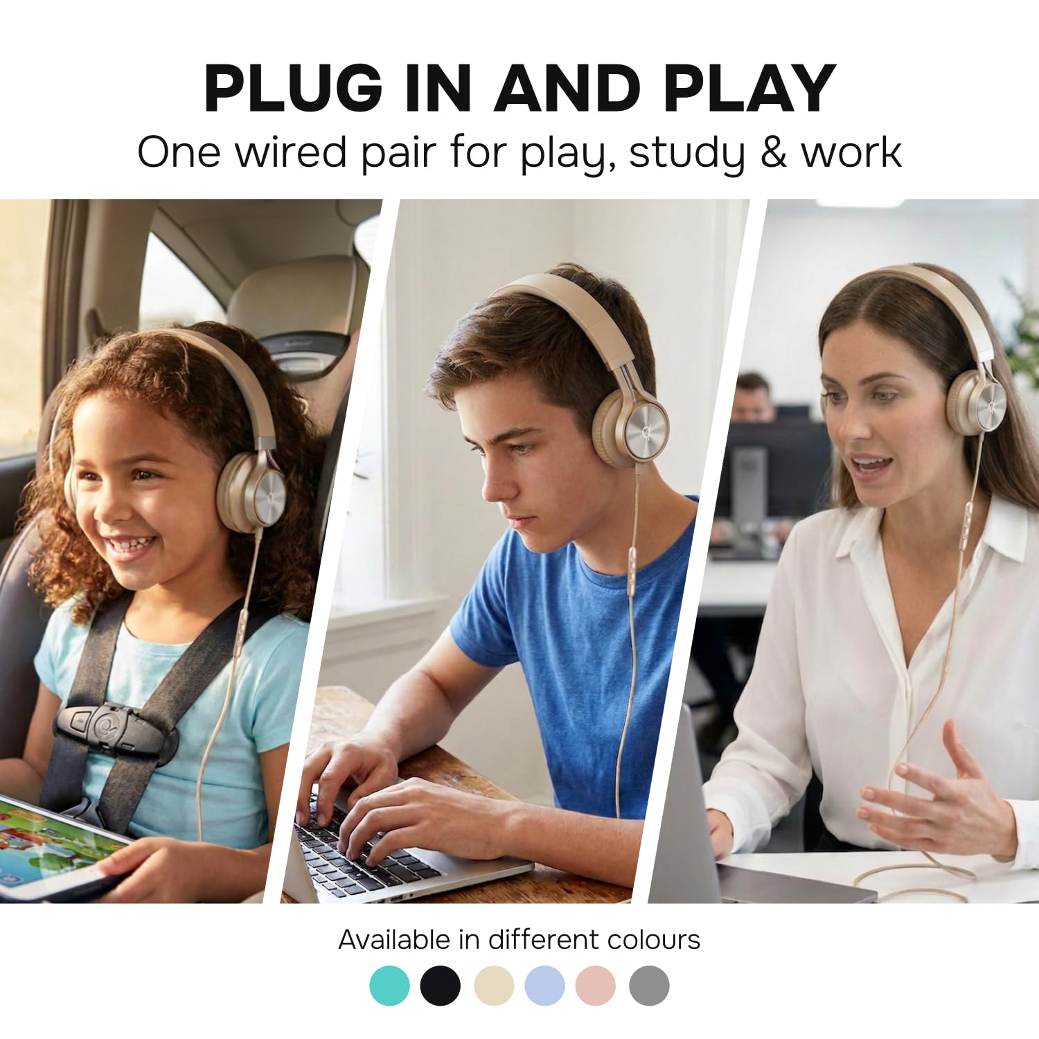 ARTIX CL750 Casque supra-auriculaire filaire avec micro et contrôle du volume — Casque supra-auriculaire filaire à isolation phonique avec microphone pour ordinateur portable et ordinateur, casque à