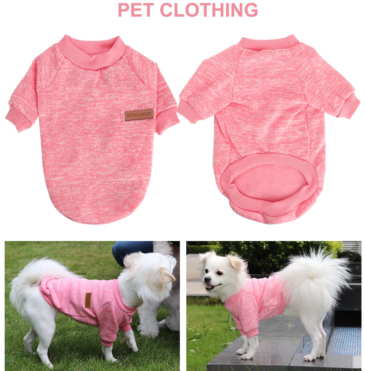 Dog Jumper Dog Hoodie Sweatshirt Chihuahua Jumper Fleece Inside Soft Cozy Colour Vibrant Easy to Take On and Off (Pink, L) — view 2