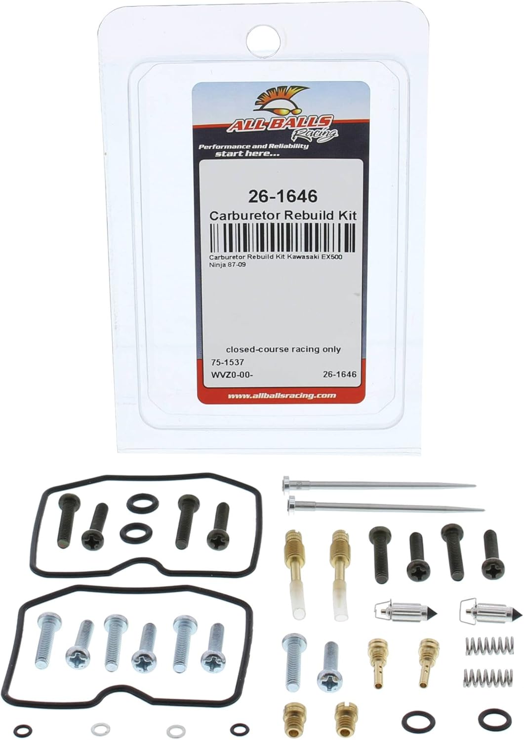 All Balls Racing 26-1646 Carburetor Rebuild Kit Compatible with/Replacement For Kawasaki EX 500 Ninja 1987-2009