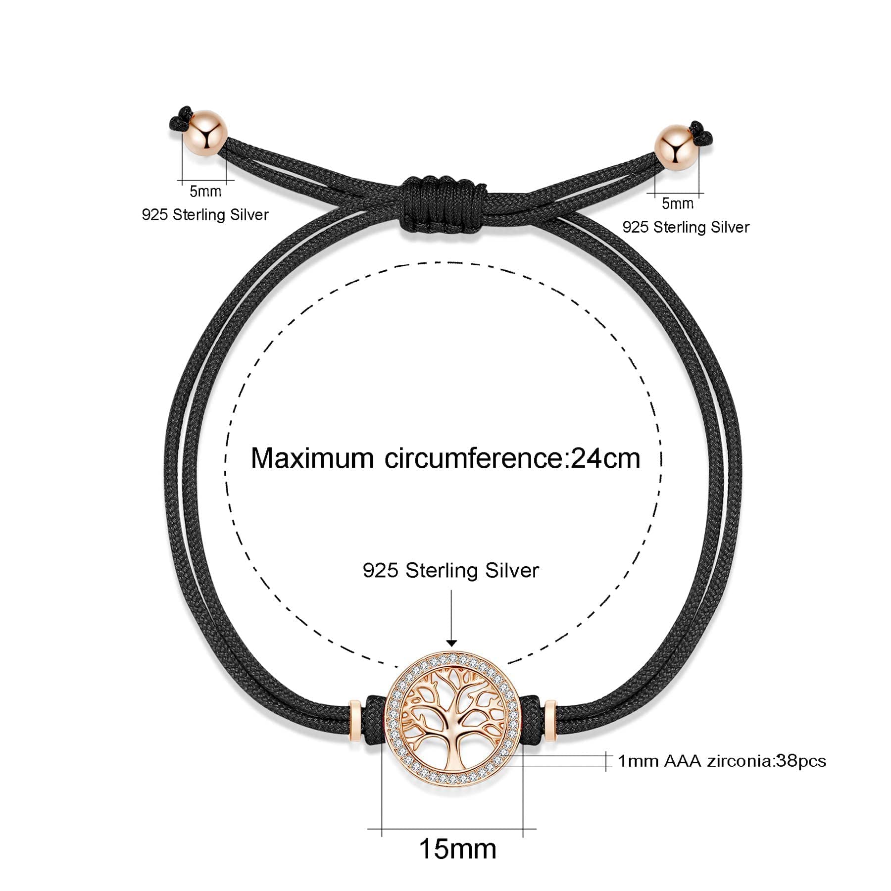 Jrêveinfini Árbol de la Vida Pulsera Mujer Plata de Ley 925 con Caja de Regalo, Regalo Navidad Cumpleaños Mujer Niña, Ajustable 16+3cm