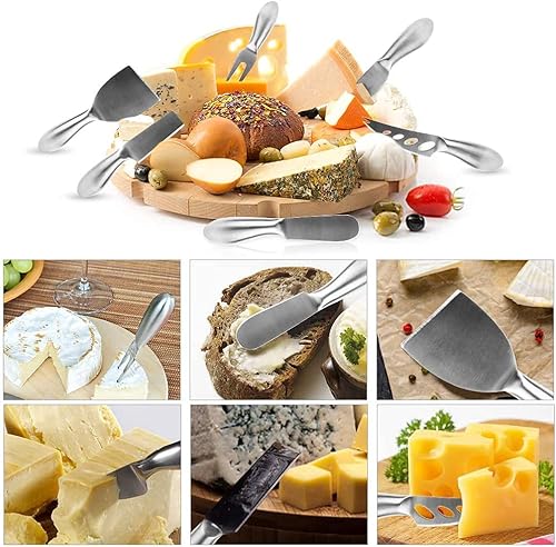 Miniatura 2 de BURU Juego de cuchillos de queso de acero inoxidable de 6 piezas para embutidos con esparcidor, tenedor y estuche con los mejores cuchillos de
