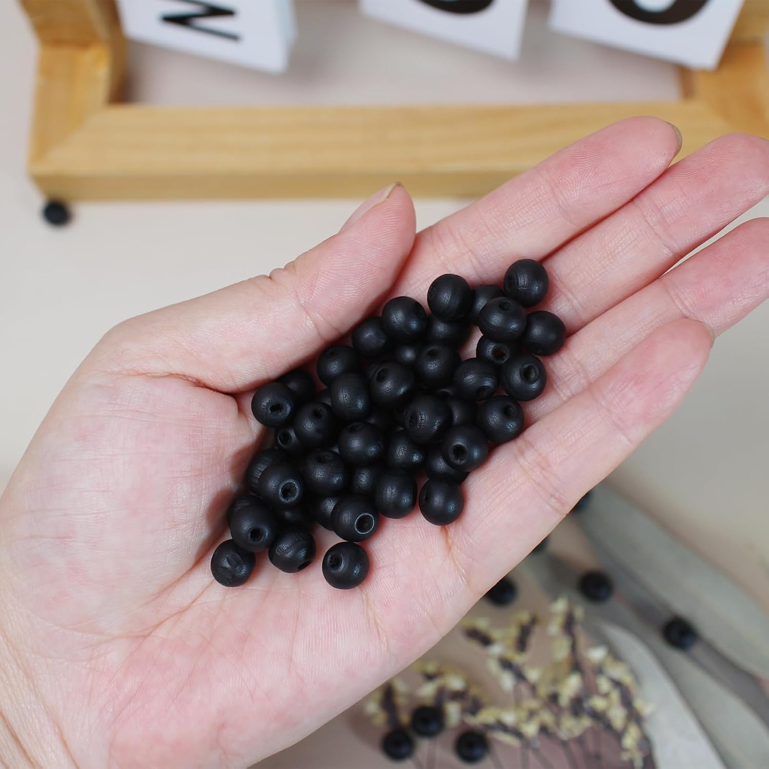 8mm Black Wood Beads 1400pcs Round for Keychain Jewelry Crafts image 5