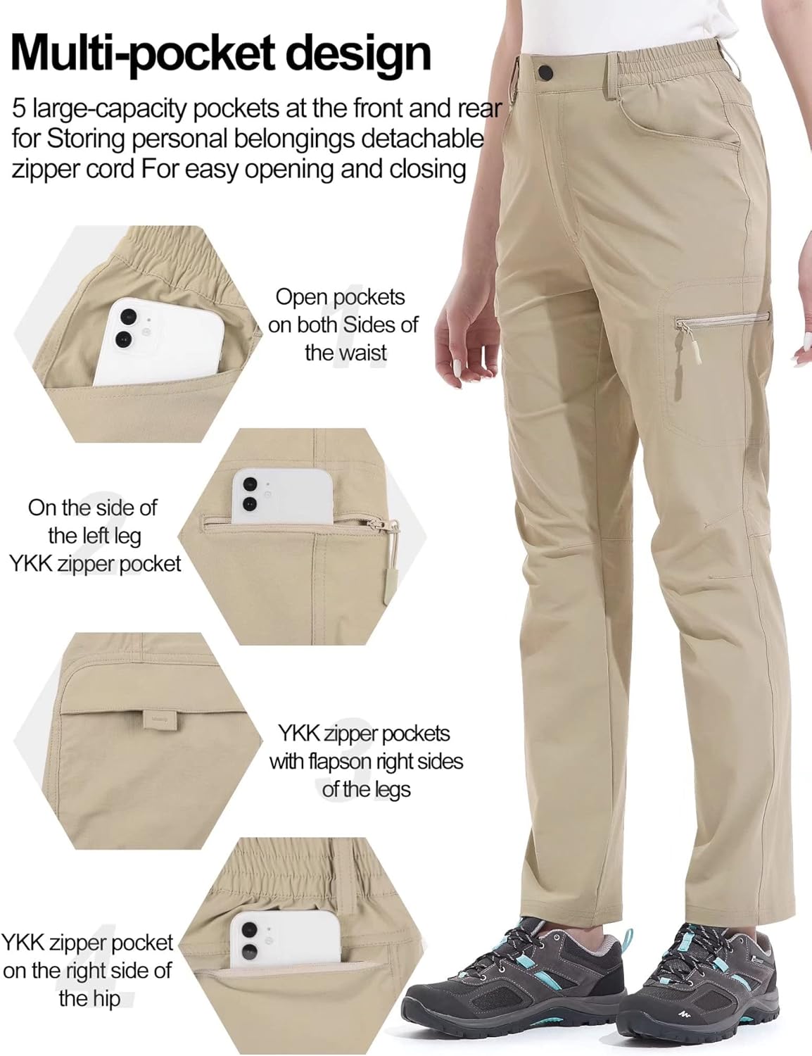 KUTOOK Women’s Cargo Hiking Pants Outdoor Quick Dry Water Resistant Lightweight Joggers Athletic Trousers Zipper Pockets