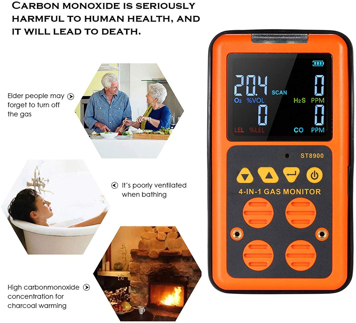 Précis Détecteur Portable Multi-gaz - analyseur de testeur de Compteur de Moniteur à 4 gaz (H2S, O2, CO et LEL) Moniteur de gaz avec Alarme de Type Voix Détecter