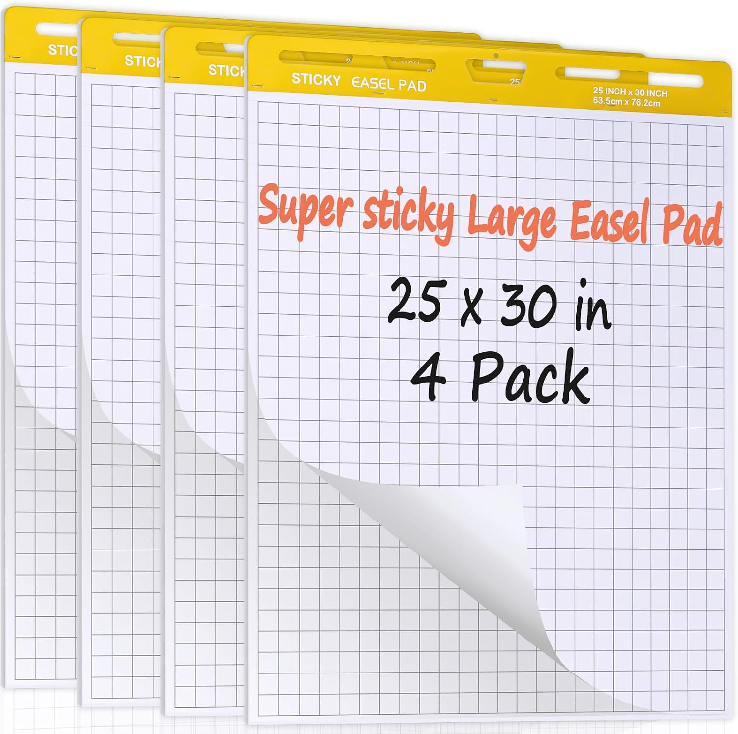 ReliThick 4 Pads Sticky Easel Pad 25 x 30 Inches 30 Sheets/pad, Premium Sticky White Grid Easel, Anchor Chart Paper for Teachers, Large Self Stick Flip Chart Paper