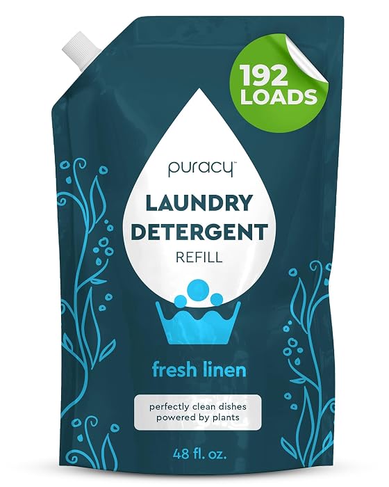 Puracy Laundry Detergent Refill - Enzyme-Powered Liquid Laundry Detergent Concentrate, Natural Laundry Detergent Seen on TikTok, Non-Toxic (Fresh Linen, 48 fl oz, 192 Loads)