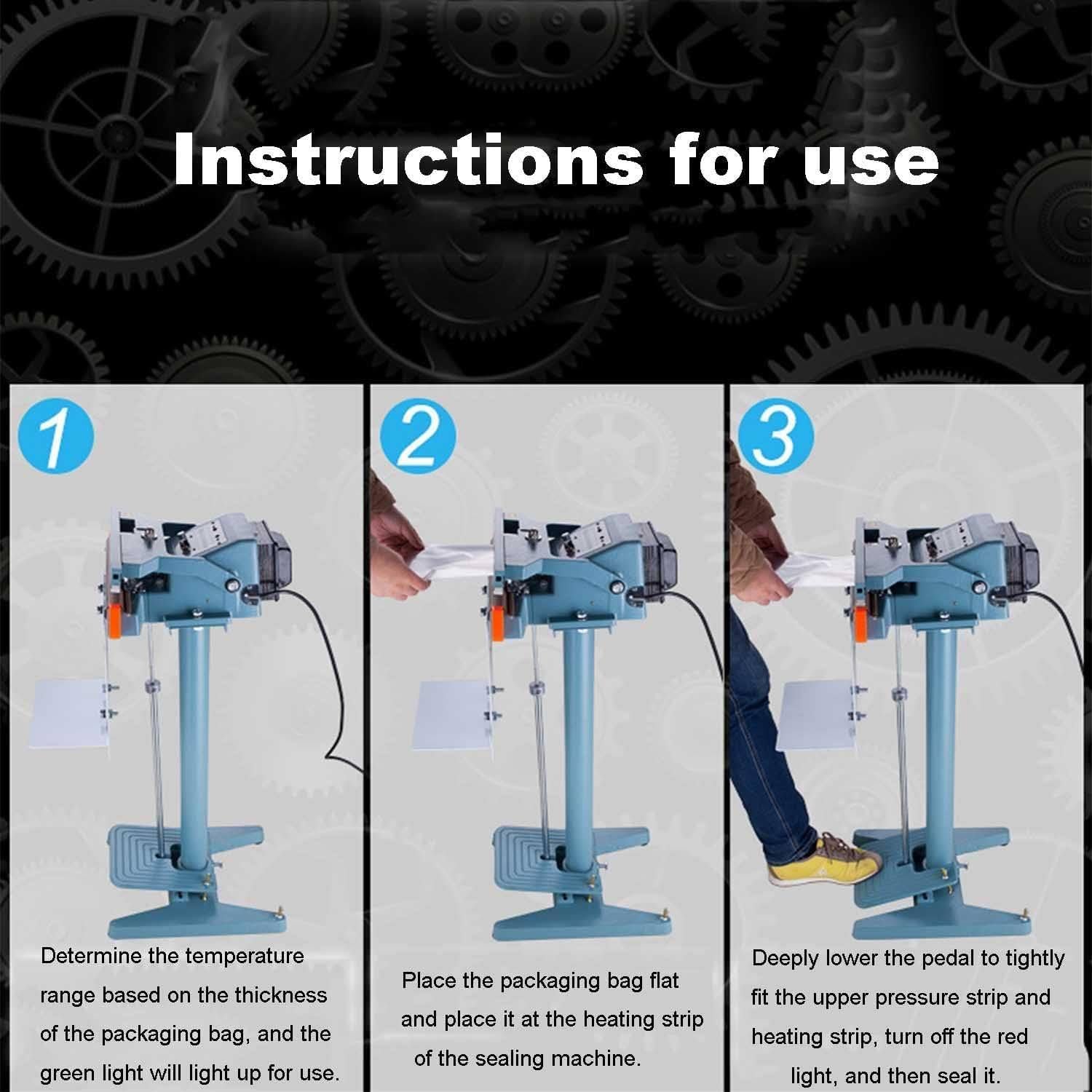 Máquina selladora de calor, sellador de impulso de pedal de pie, temperatura ajustable, calefacción de doble cara para bolsas de PVC, celofán, aluminio, uso comercial