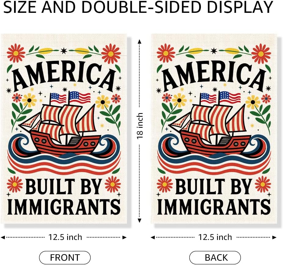 America Was Built By Immigrants Garden Flag, Funny Floral Yard Flags for Outside, Pro Immigrant Resist Racism Flag, Anti Racist Patriotic Social Justice Equality Inclusive Diversity Yard Sign - Image 2