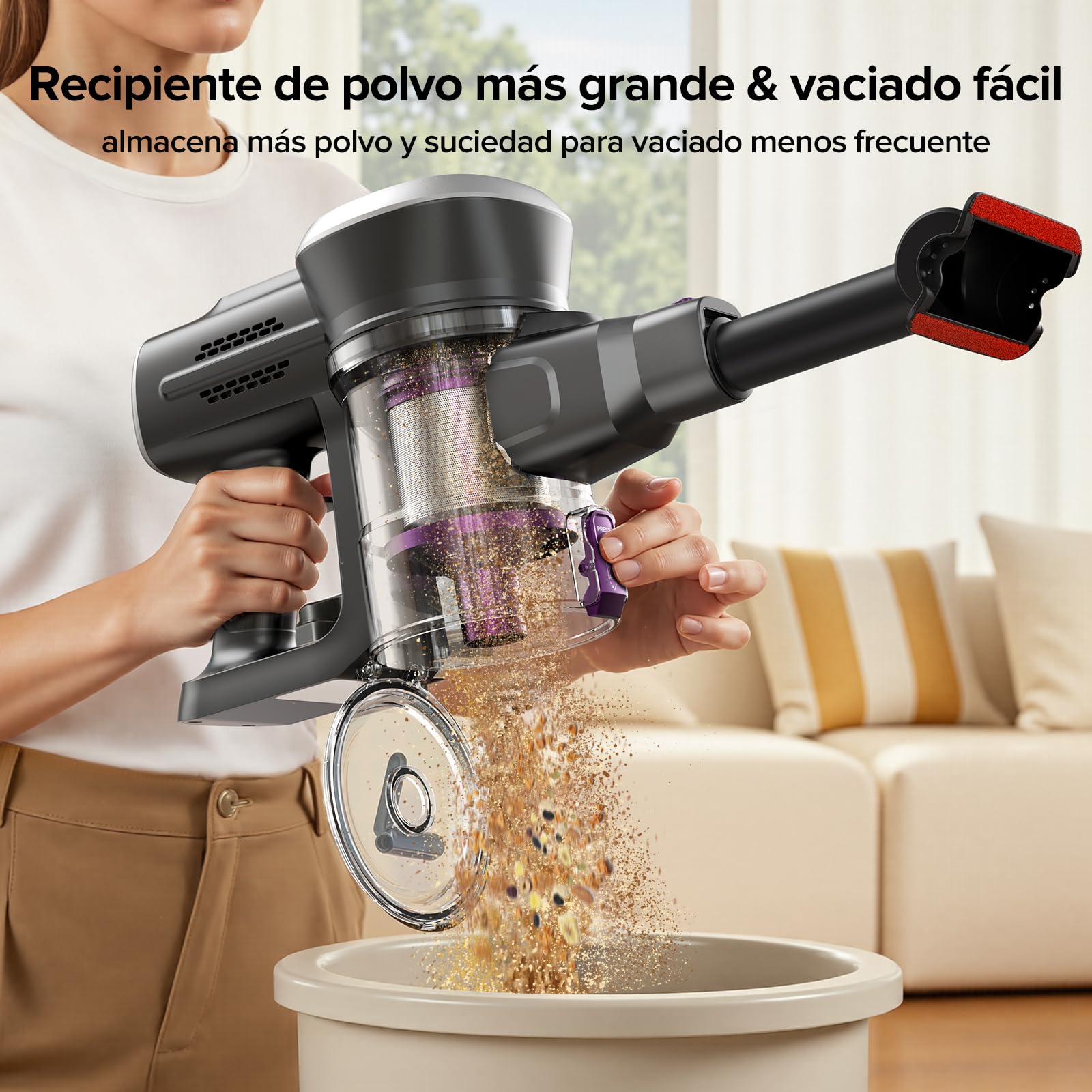 Lubluelu Aspiradora inalámbrica 45 kPa 400 W, potente aspiradora con batería de 50 minutos, cepillo de suelo antienredos y 2 filtros, ideal para suelos duros, alfombras y pelo de animales (gris oscuro