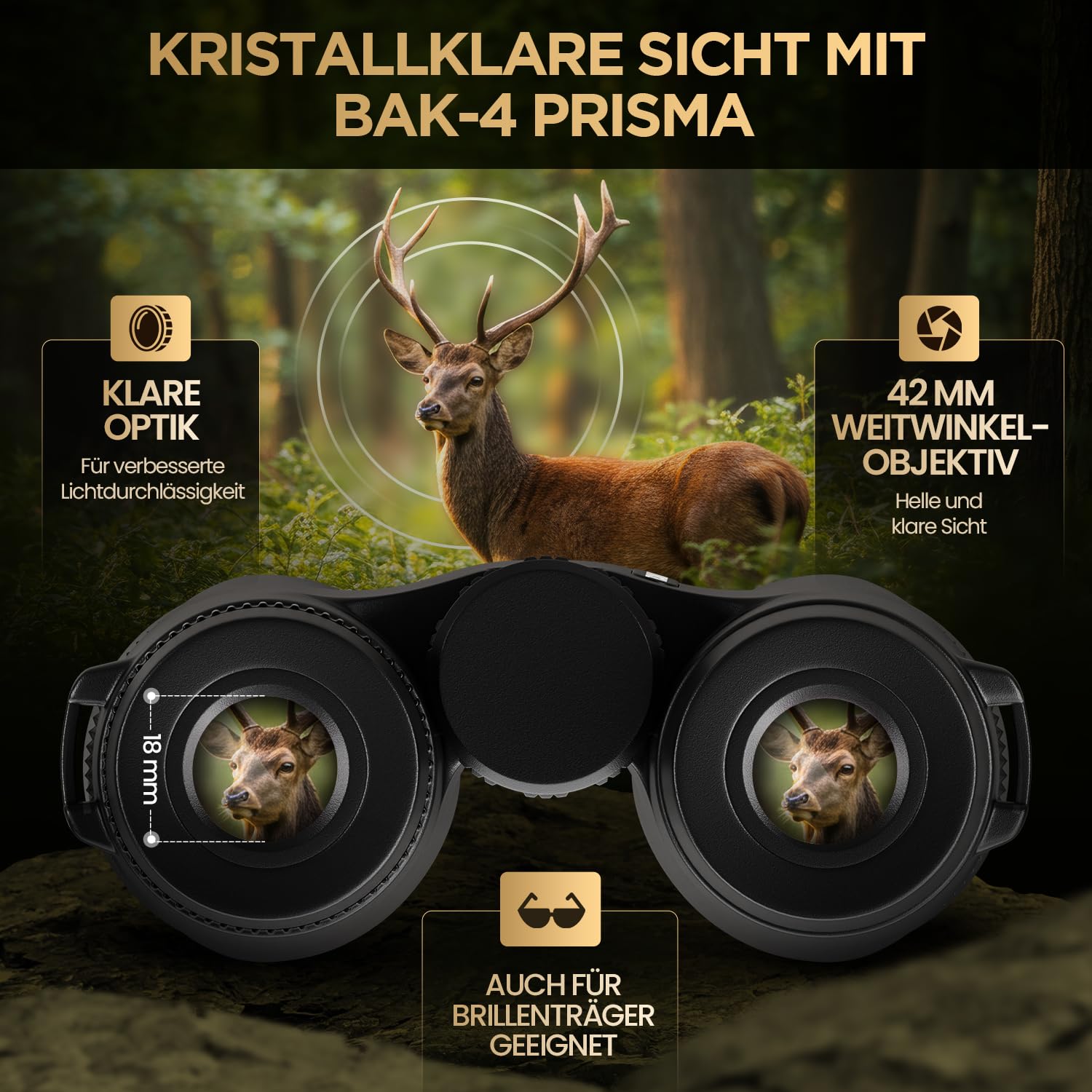 Fernglas 10x42 für Erwachsene – HD BAK4 Prisma, FMC Mehrschichtvergütung, Wasserdicht IPX7 & Beschlagfrei, Weitwinkel Fernglas für Vogelbeobachtung, Wandern, Reisen, Safari & Outdoor