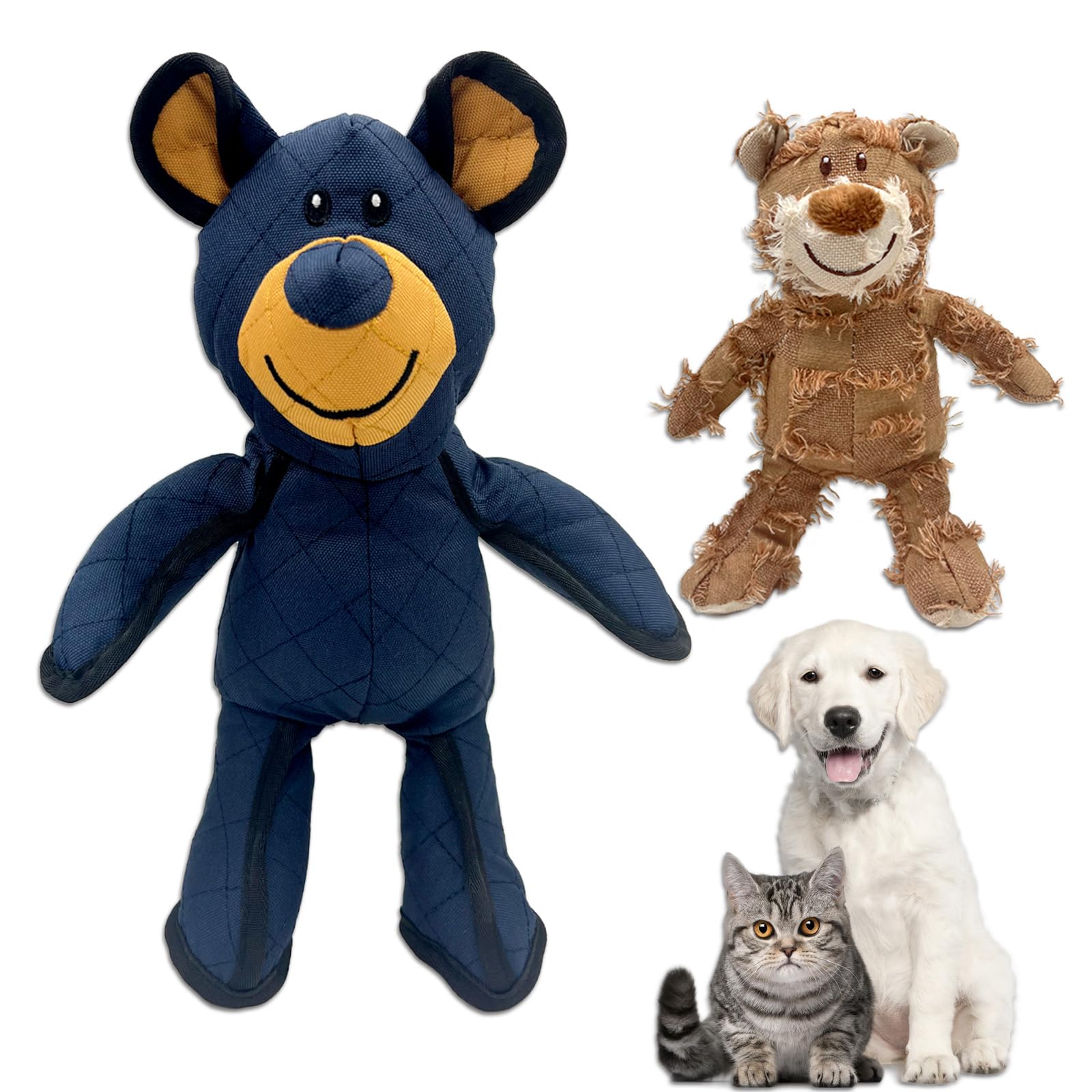 Duuclume 2 Pcs Indestructible Bear Dog Toy, Squeaky Interactive Mighty Bear, Cute Teddy Bear Dog Toy for Small Medium Large Dogs (Blue, Large+Light Brown, Small) โ image 1