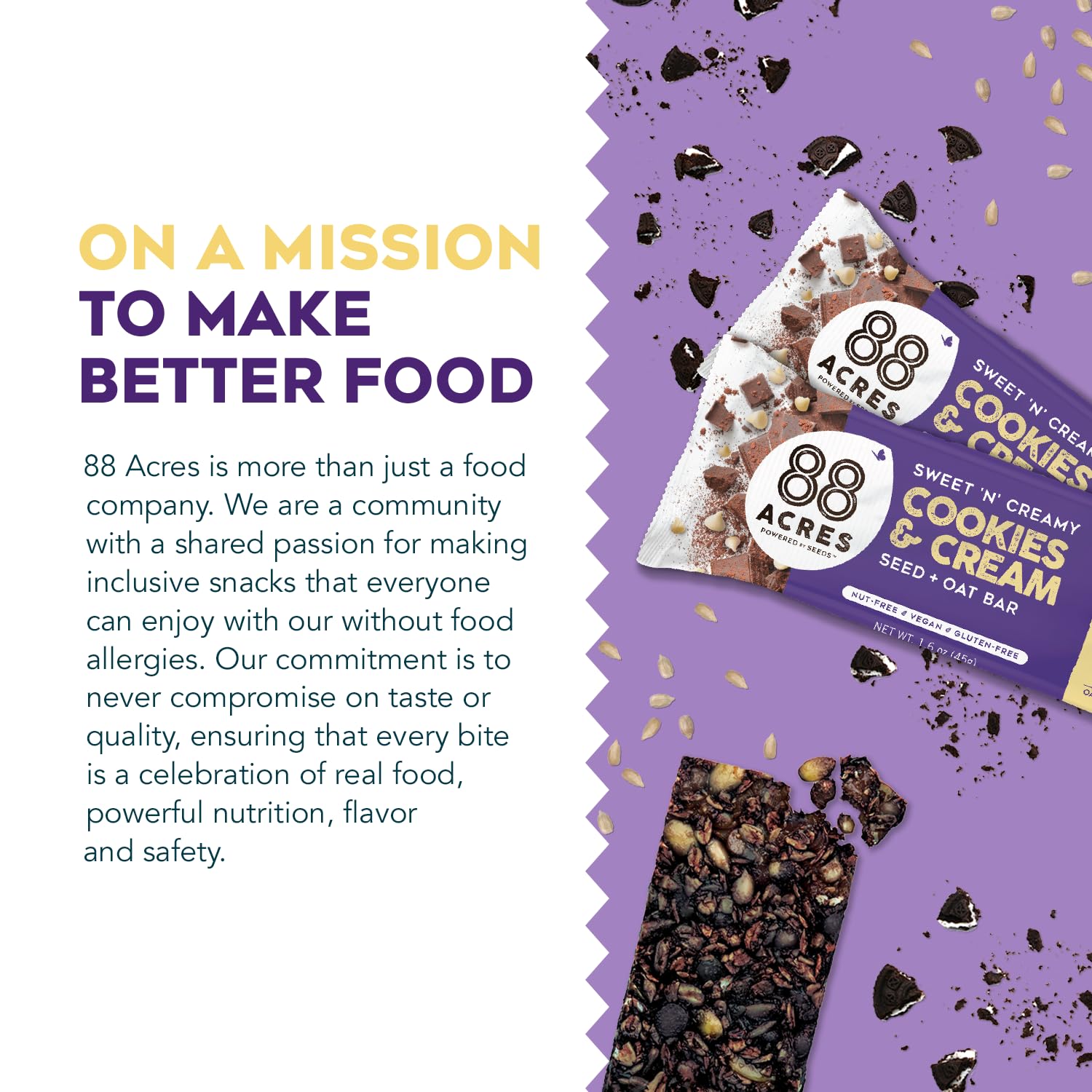 88 ACRES Cookies and Cream Seed Oat Bar 1 6 OZ — view 3