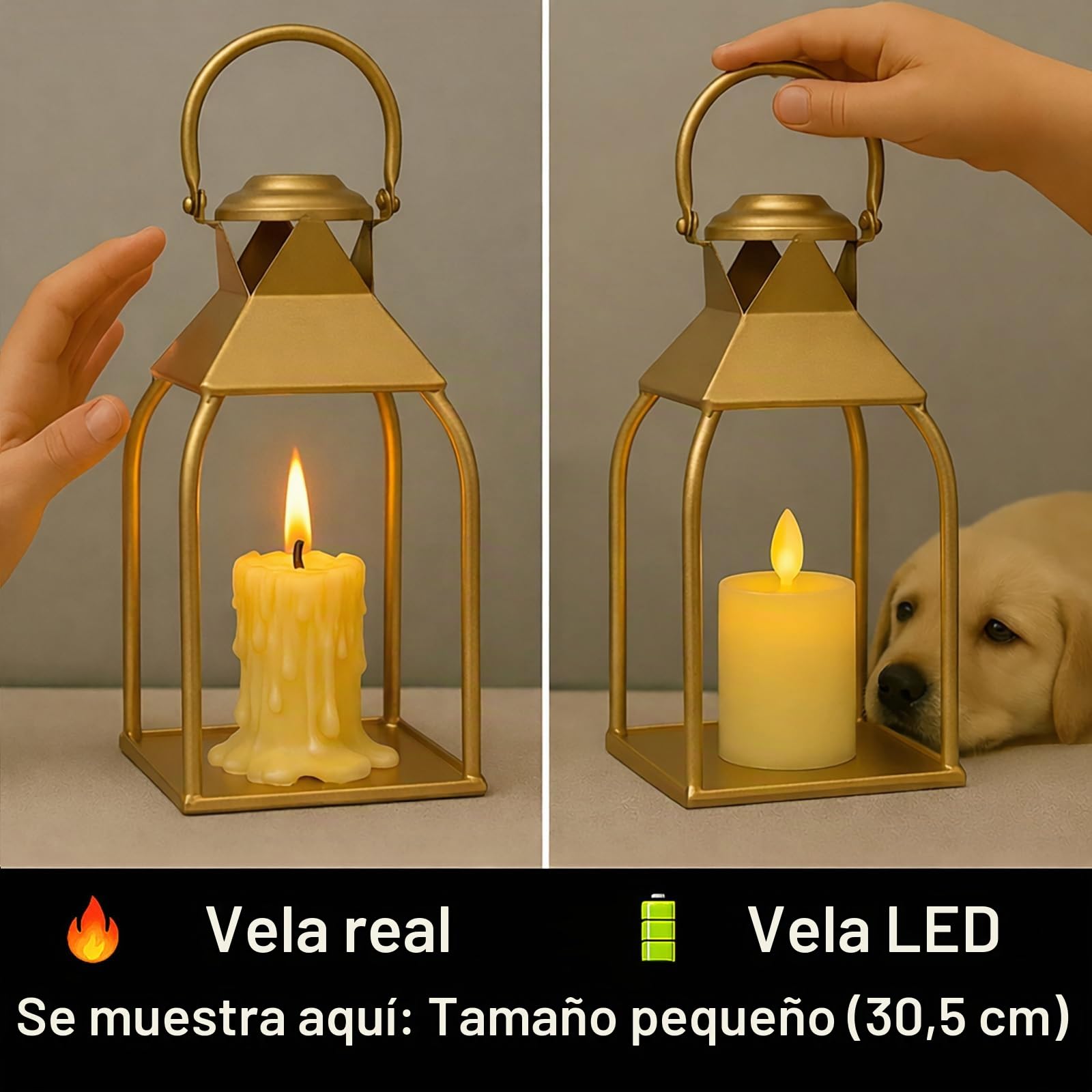 Faroles decorativos de metal para interiores y exteriores, portavelas para porche, patio, chimenea, suelo, boda, Navidad, otoño, vacaciones, centro de mesa de granja (oro antiguo, juego de 3 unidades