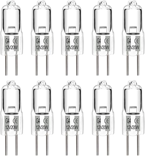 G4 Halogen Bulbs 20W 12V, G4 Dimmable Halogen Light Bulbs Warm White 2700K, 2 Pin G4 Halogen Light Bulb Clear Capsule Lamp Bulbs for Cooking Lighting, Crystal Chandeliers, Track Lighting, Pack of 10