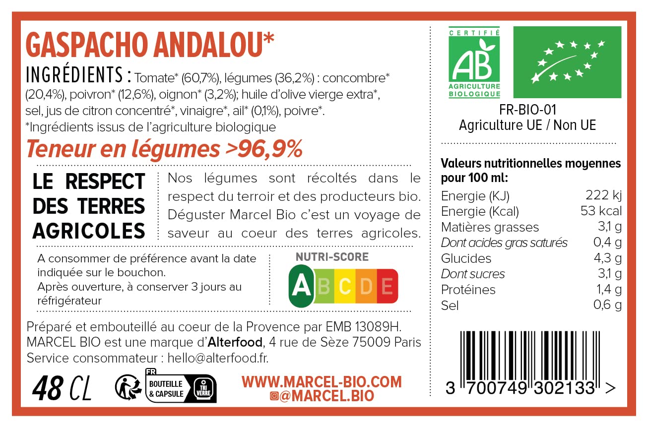Marcel Bio - Gaspacho Bio 48cl - Pack de 3