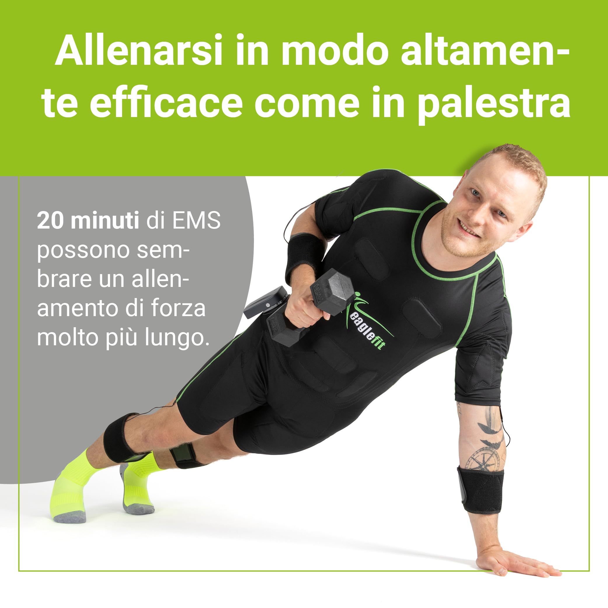eaglefit - tuta CONNECT EMS senza fili con 28 elettrodi - allenamento a casa, abbigliamento full body, muscolatore, allenamento addominali, stimolazione muscolare mirata per donna e uomo L