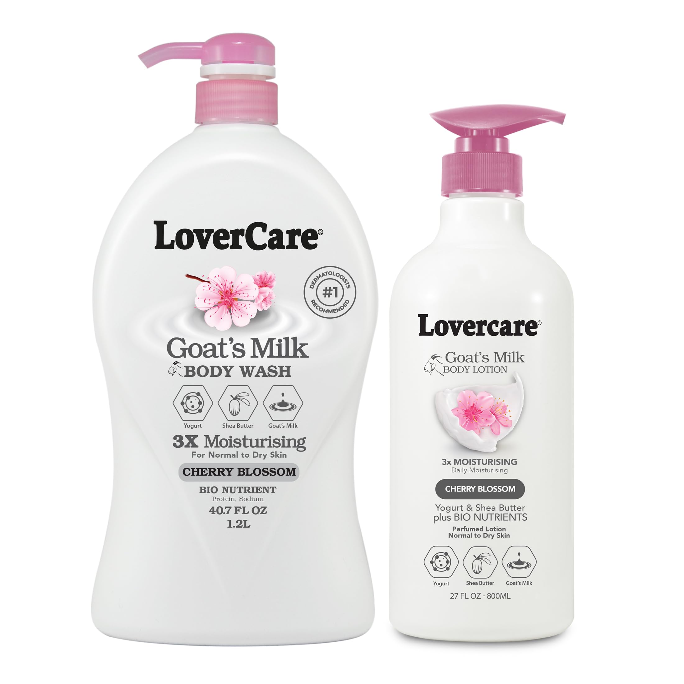 Combo Goat Milk Moisturizing Body Wash Shower Cream Cherry Blossom 40.7 fl oz Goat Milk Cherry Blossom Body Lotion 27 fl oz