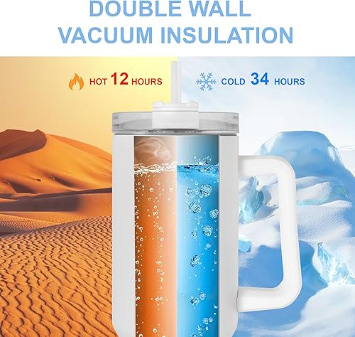 Miniatura 5 de FECBK Vaso de sublimación con purpurina de 40 onzas con asa y pajita, paquete de 20 vasos de acero inoxidable de doble pared con aislamiento al
