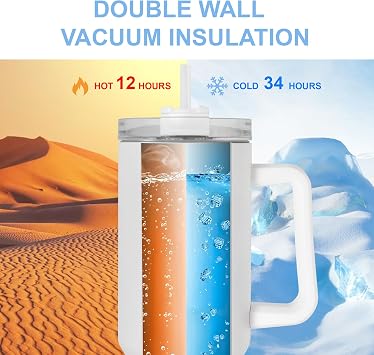 40 oz Sublimation Tumbler with Handle and Straw Keeps Cold for 34 Hours 2 Pack Stainless Steel Double Wall Vacuum Insulated Travel Mug Cup Tumblers Bulk Sublimation Blank White