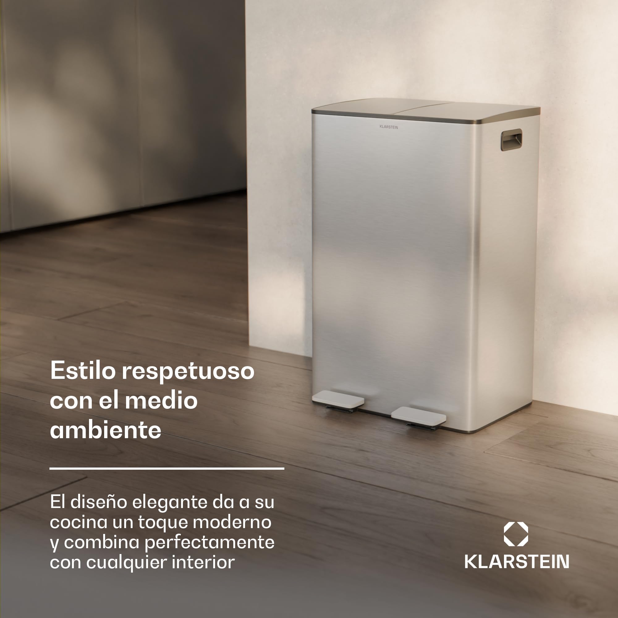 KLARSTEIN EcoVista Cubo de Basura Cocina - 60L con Compartimentos de 30L y 3L para compostaje, Cierre Suave, Acero Inoxidable, Papelera Cocina