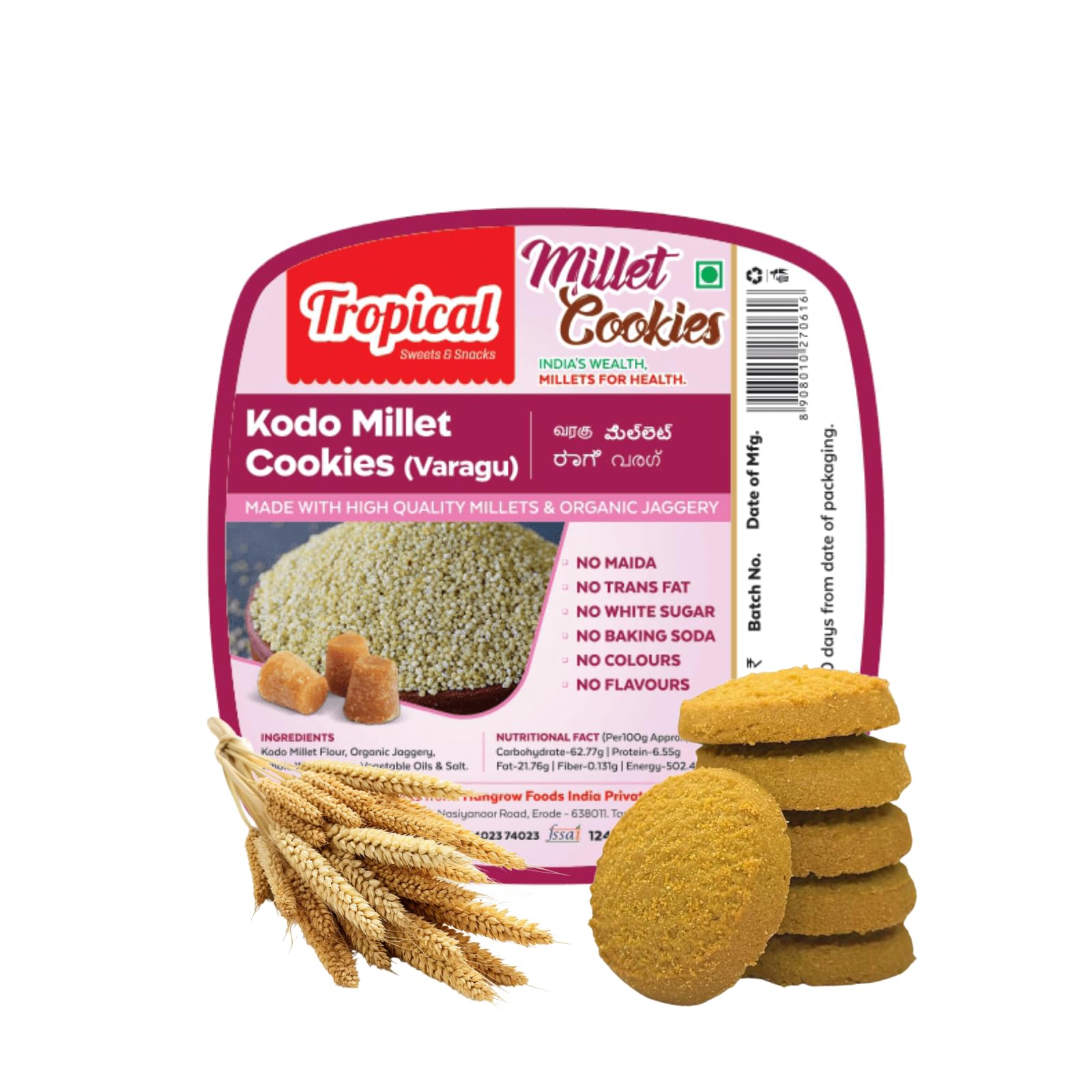 Hangrow Tropical Kodo Millet Cookies (150g) - Healthy Snacks| No Maida | No Trans Fat| No White Sugar| No Baking Soda| No Artificial Colours or Flavours | Weight Management (150G (3 PACK)) (B0D1CC1P93) Amazon Price History, Amazon Price Tracker