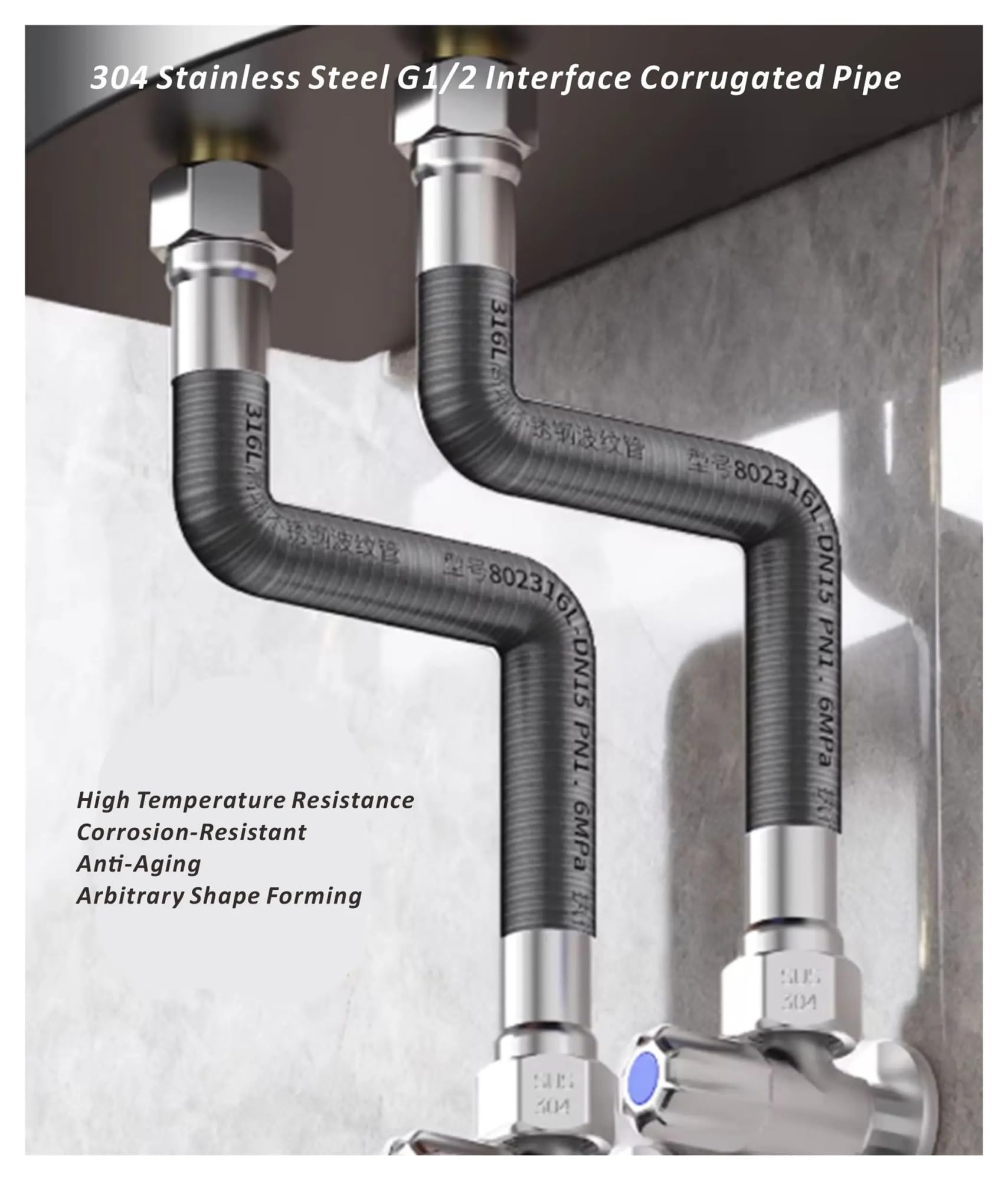 Tubo Dell'acqua Intrecciato, Acciaio Inossidabile 304, Parti Del Riscaldatore Del Rubinetto Da 1/2 Pollice | Tubo dell'acqua intrecciato in acciaio inossidabile 304 da 1/2 pollice for rubinetto dell'acqua calda/fredda.(Silver,200cm)