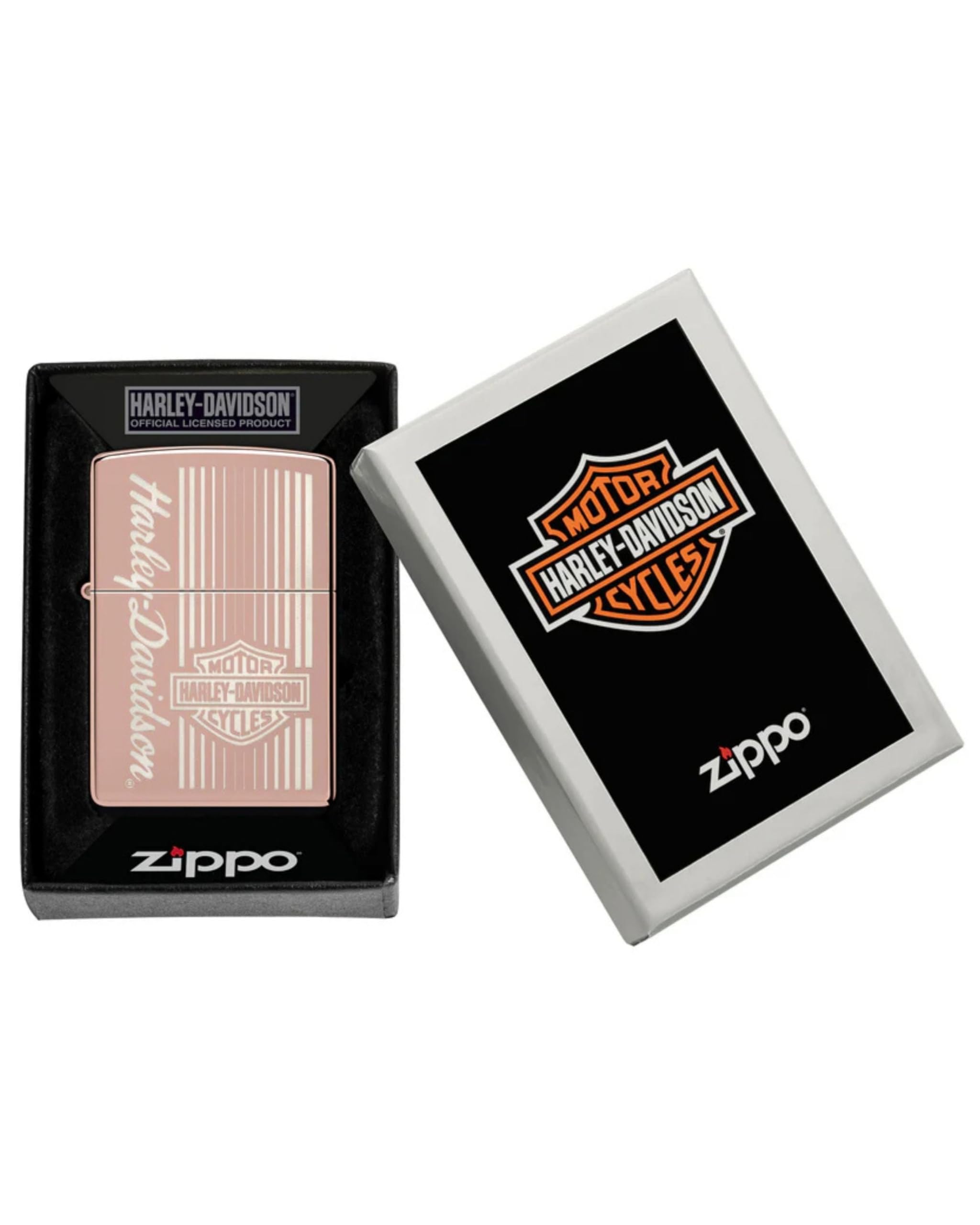 Zippo Windproof Lighter, Harley-Davidson Design, High Polished Rose Gold, Laser Engraving, Refillable, Reusable - Image 4