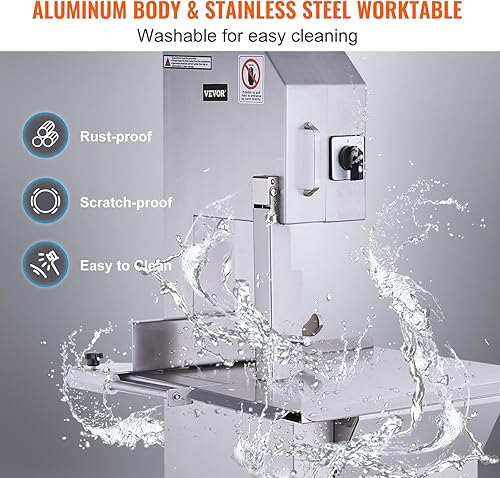 Miniatura 5 de VEVOR Workbeach - Sierra de cinta eléctrica comercial para carne, de acero inoxidable de 2200 W, sierra de hueso para encimera, Workbeach de 18.5 x