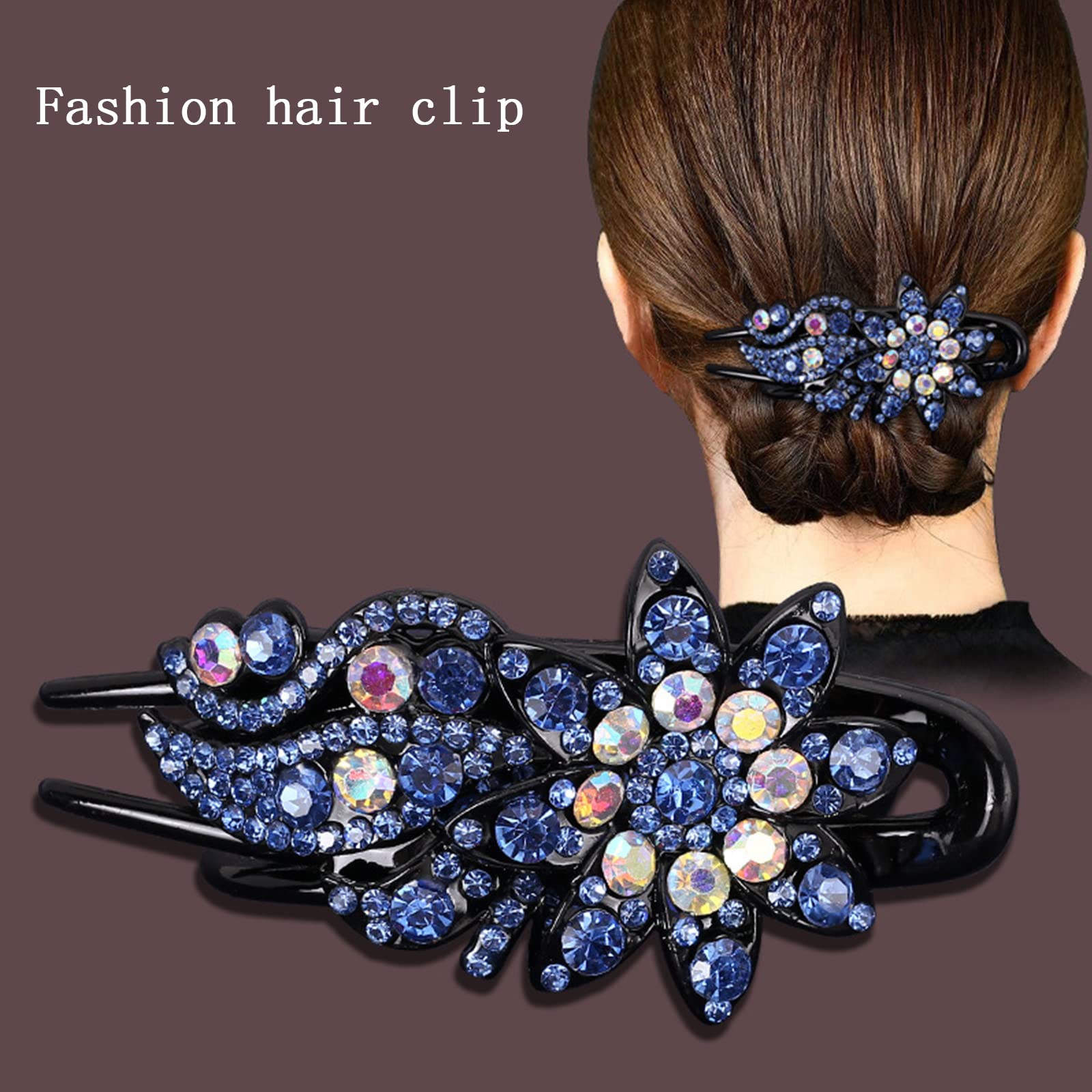 Lot de 2 pinces à cheveux en forme de fleur avec strass pour femme - Pour queue de cheval - Barrettes en cristal scintillant (blanc + violet
