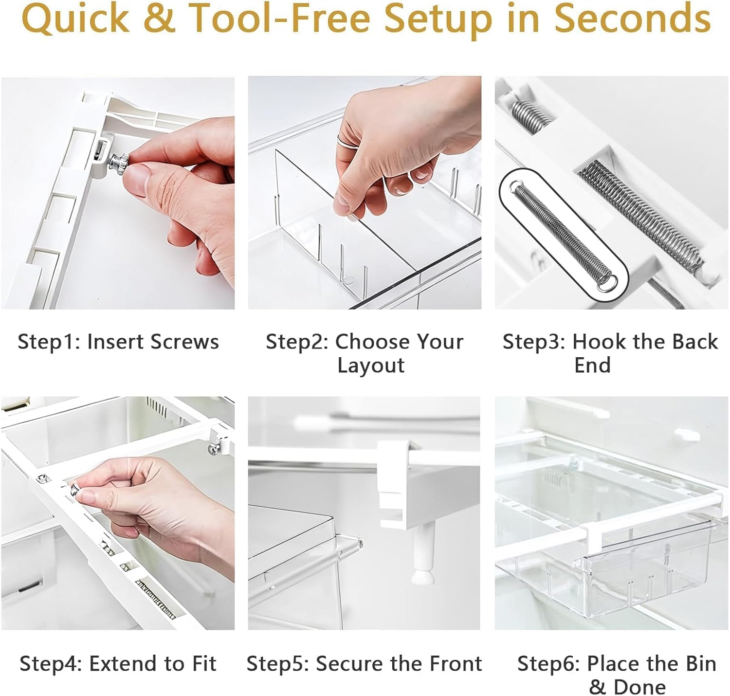 Refrigerator Drawer Organizers, Fridge Drawer Organizer, Pull Out with Handle, Clear Container for Food Drinks, Fit for Refrigerator Shelf Under 0.6 Inch, Easy to Install（1-Pack） - Image 6