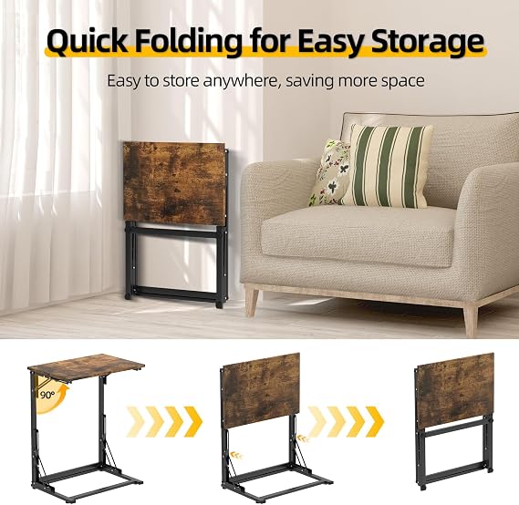 C-Shaped Side Table Foldable Laptop Table, Sturdy Steel Frame Base Support