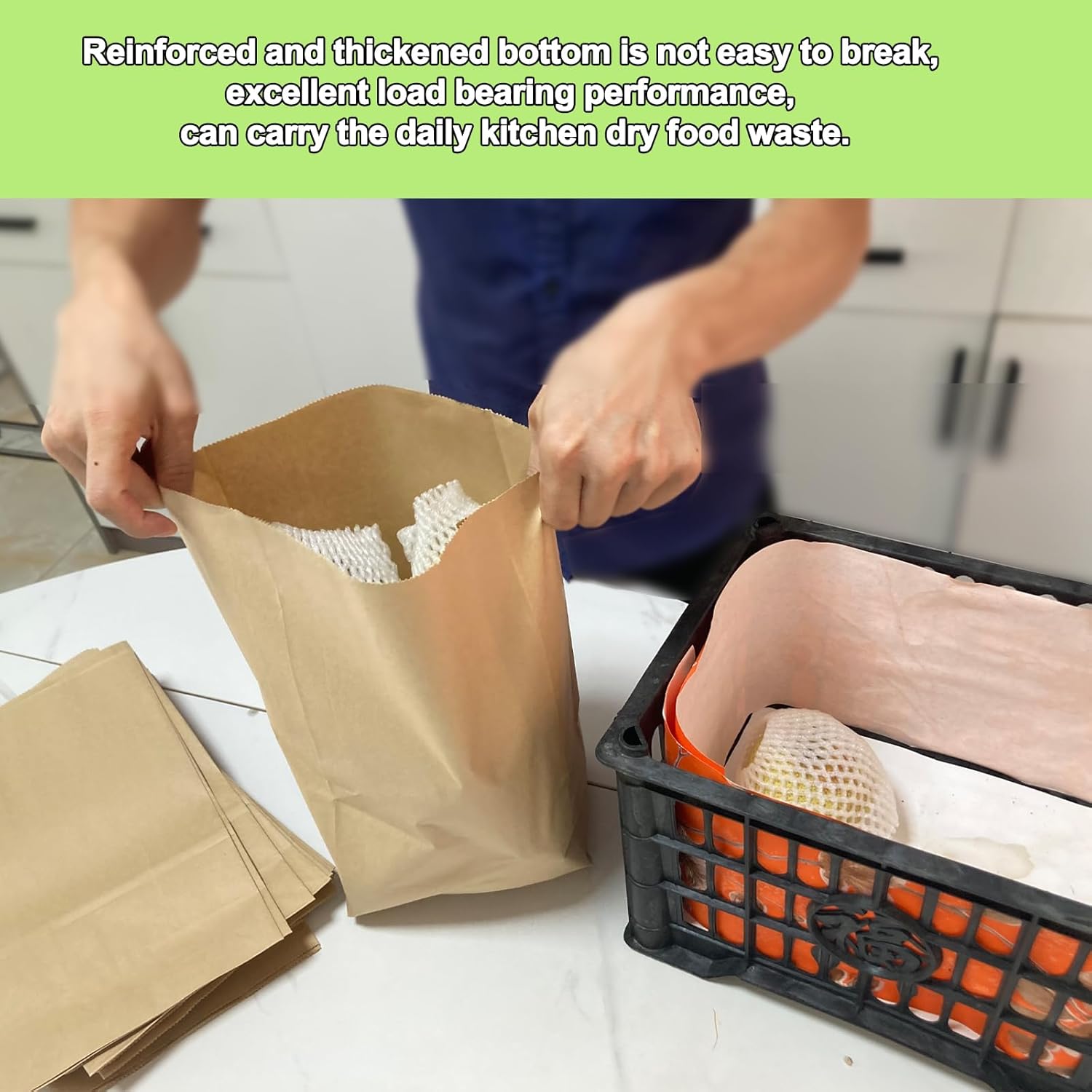 Kitchen Food Waste Bags, 100PCS Compostable Paper Garbage Bag, Recycling Paper Trash Bag for Dry Rubbish, Plastic Free