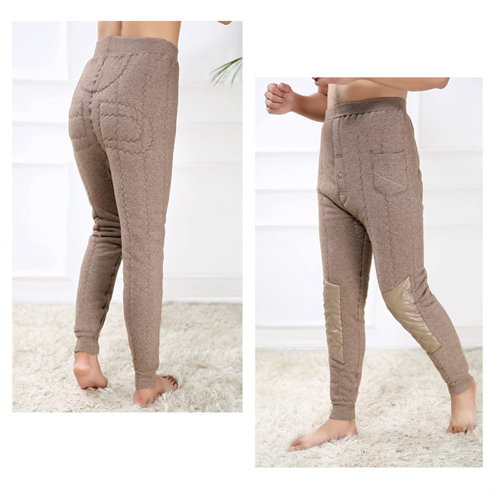 Pantaloni da uomo in pile termico a doppio strato intimo elastico a vita alta pesante inverno caldo foderato lungo Johns leggings pantaloni della tuta pantaloni base Jogger cammello -3XL