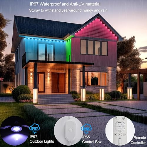 Miniatura 7 de Luces permanentes de Navidad para exteriores para WiFi de casa, 150 pies, luces inteligentes RGB+IC de color alero de color, sintonizables, blanco