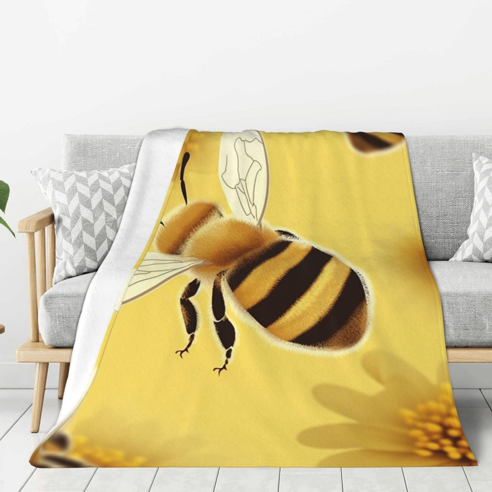 Honey Bee2 Throw Blanket Plush Flannel Fleece Blanket, Soft Lightweight Cozy Blankets 50"X40" for Bed Couch Sofa Travel