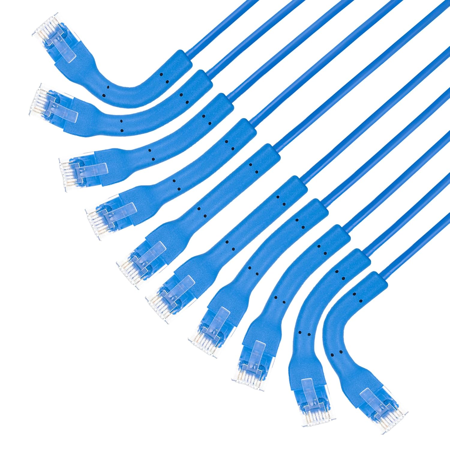 Intellinet FlexiBoot Slim Cat6 Ethernet Network Patch Cable  10-Pack - 10Gbps & 250MHz, Flexible Bendable Boot, 32AWG Pure Bare Copper Wire, Gold-Plated Contacts - 14ft, Blue