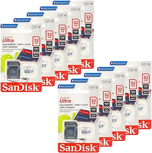 SanDisk Tarjeta Ultra Micro SDHC UHS-I/Clase 10 con adaptador SDSQUNC-032G-GN6MA (paquete de 10)