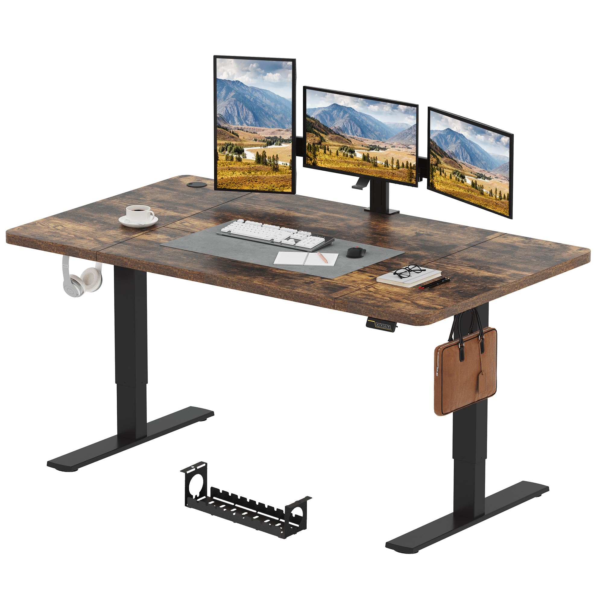 SANODESK Escritorio Elevable Eléctrico 180x80cm con 2 Gancho, Cerradura para niños, Standing Desk, Mesa Elevable Escritorio, Mesa Escritorio Elevable, Función de Memoria, para Trabajo/Hogar(Marrón)